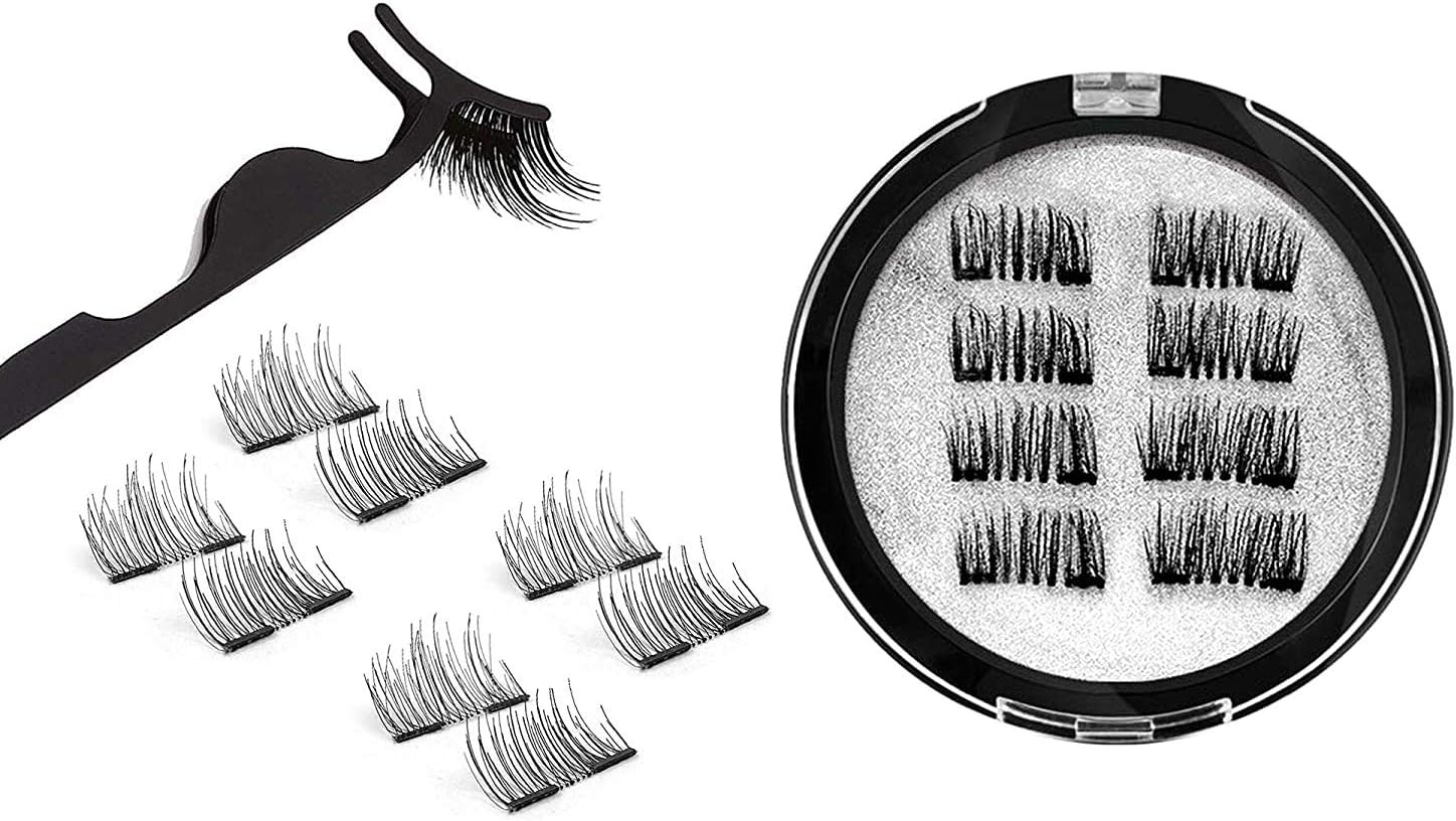 GleeBee Upgraded Magnetic Eyelashes Natural Look, 3D Silk Lashes,0.2mm Handmade Ultra Thin Magnet,Reusable False Eyelashes Soft and Comfortable (8 PC with Tweezers)