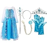 Timesun Sweet Cut-Out Snowflake Girls Pink Princess Dress Costume Includes Headpiece, Gloves, Magic Wand and Braided, Two – 9 Years