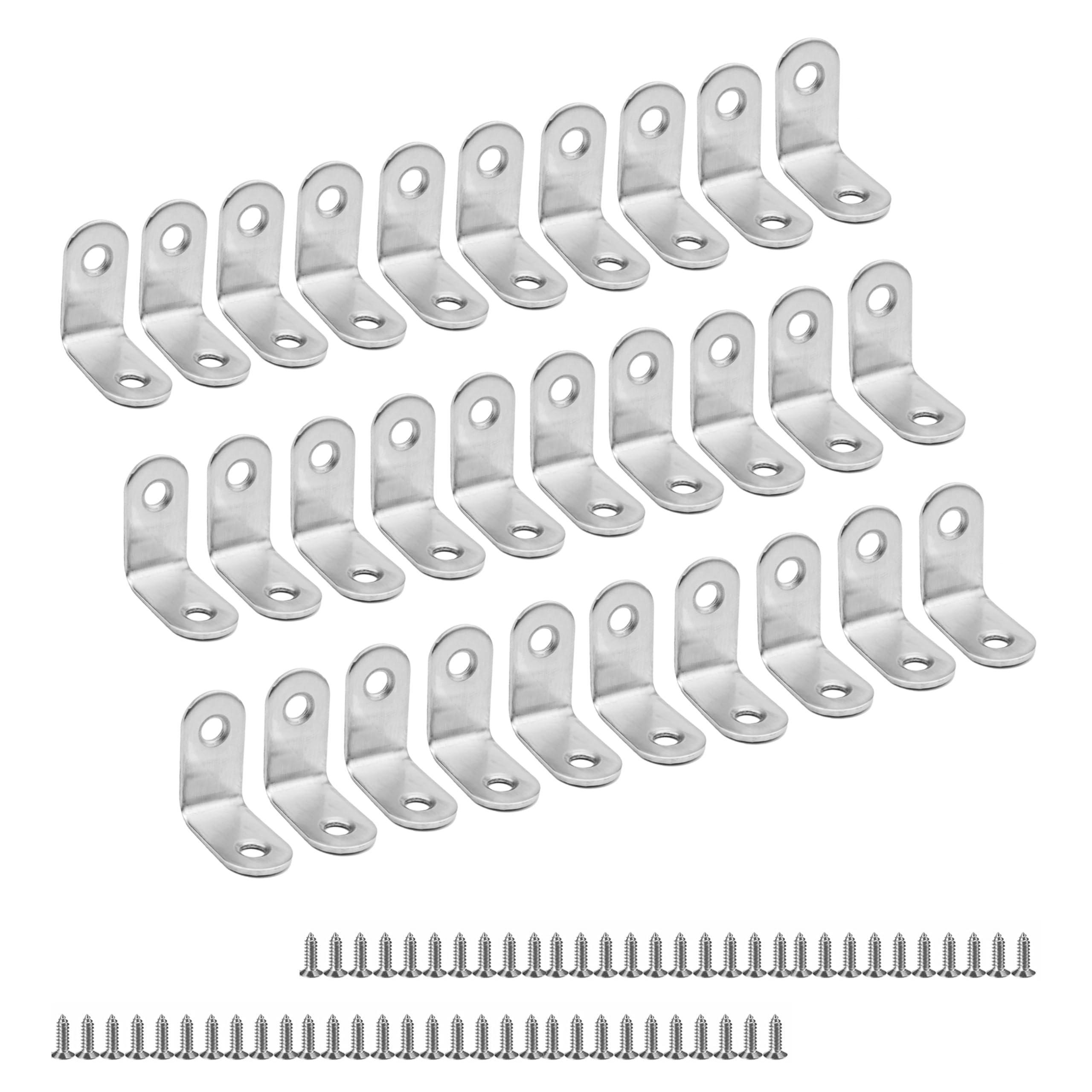 Stainless Steel Angle L Brackets - 30x30mm, 60 Screws - 30pcs for Furniture & Shelves - Strong & Durable