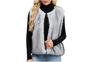 YRAETENM Faux Fur Vests for Women Winter Sleeveless Open Front Fuzzy Jackets Casual Short Vest Coats Trendy Warm Outwear