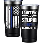 BIRGILT Police Officer Gifts - Police Gifts for Men, Women - I Can't Fix Stupid But I Can Cuff It Tumbler 20oz - Christmas Birthday Gift for Cops, Law Enforcement, Correctional Officer, Policeman