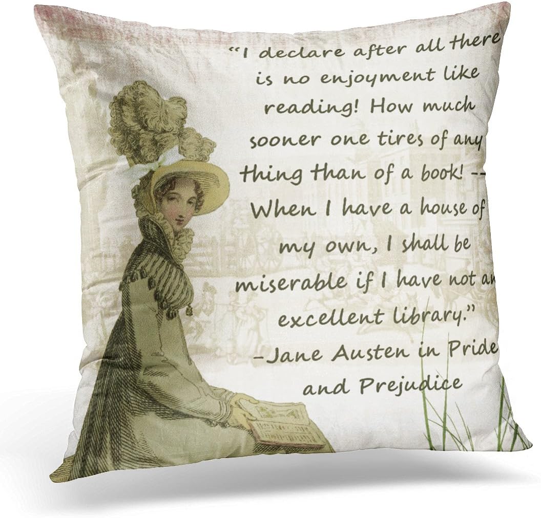TORASS Throw Pillow Cover Quote Elizabeth Jane Austen Book Bennett Decorative Pillow Case Home Decor Square 20x20 Inches Pillowcase