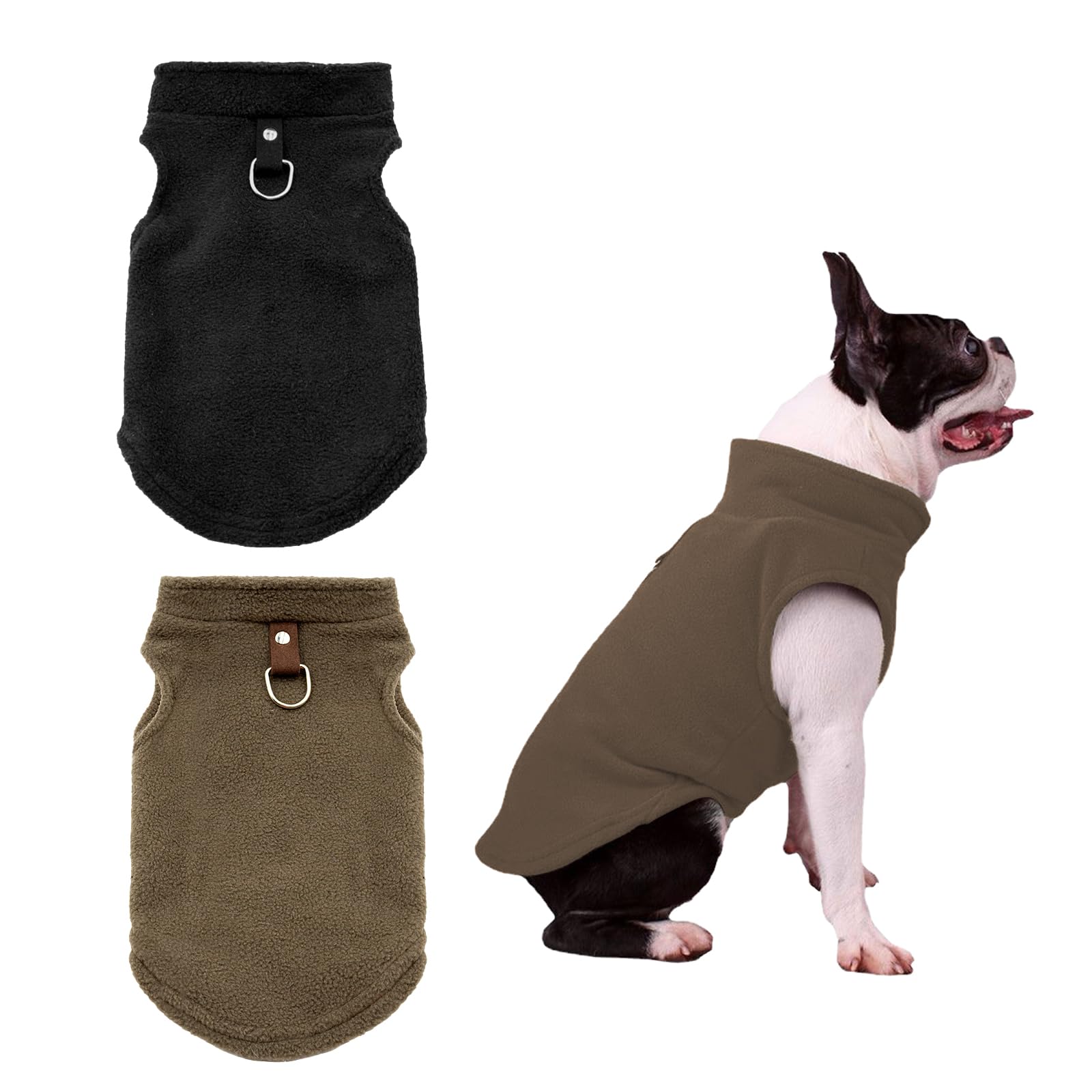 BSITSSS Medium Large Dog Jumper with D-Ring, Thickened Fleece Coat, Winter Warm Sweater for Indoor Outdoor (Black, Brown, XL)