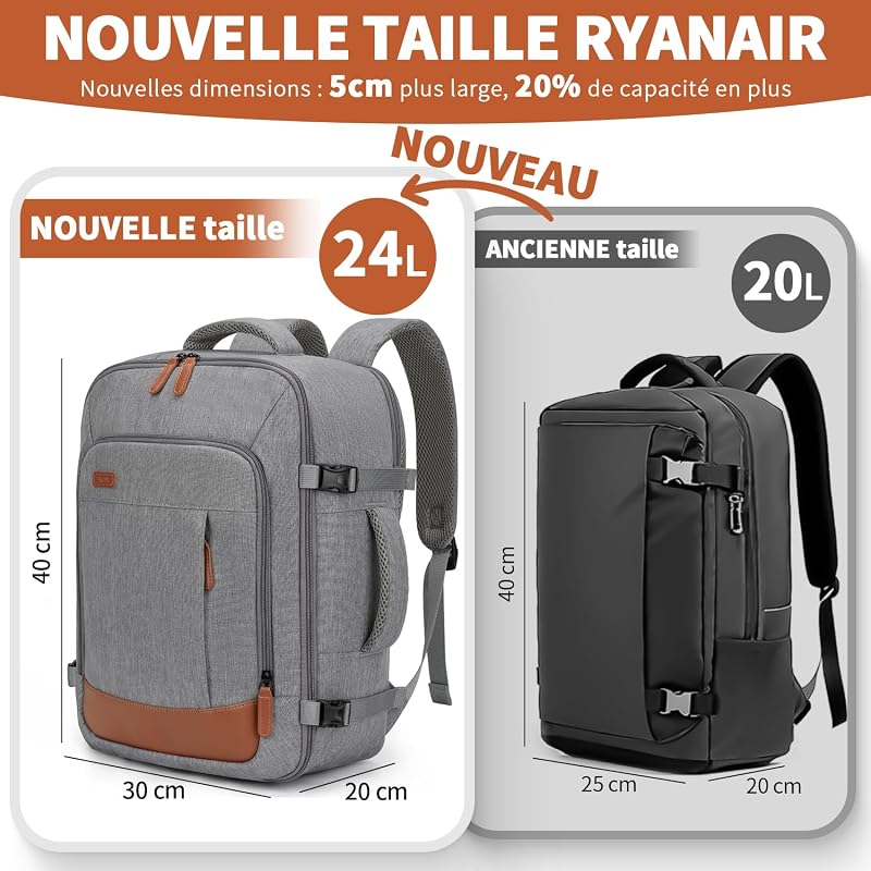 Sac a Dos 40x30x20, 24L Sac a Dos Voyage Cabine Avion Hommes Femmes — photo 2 sur 6