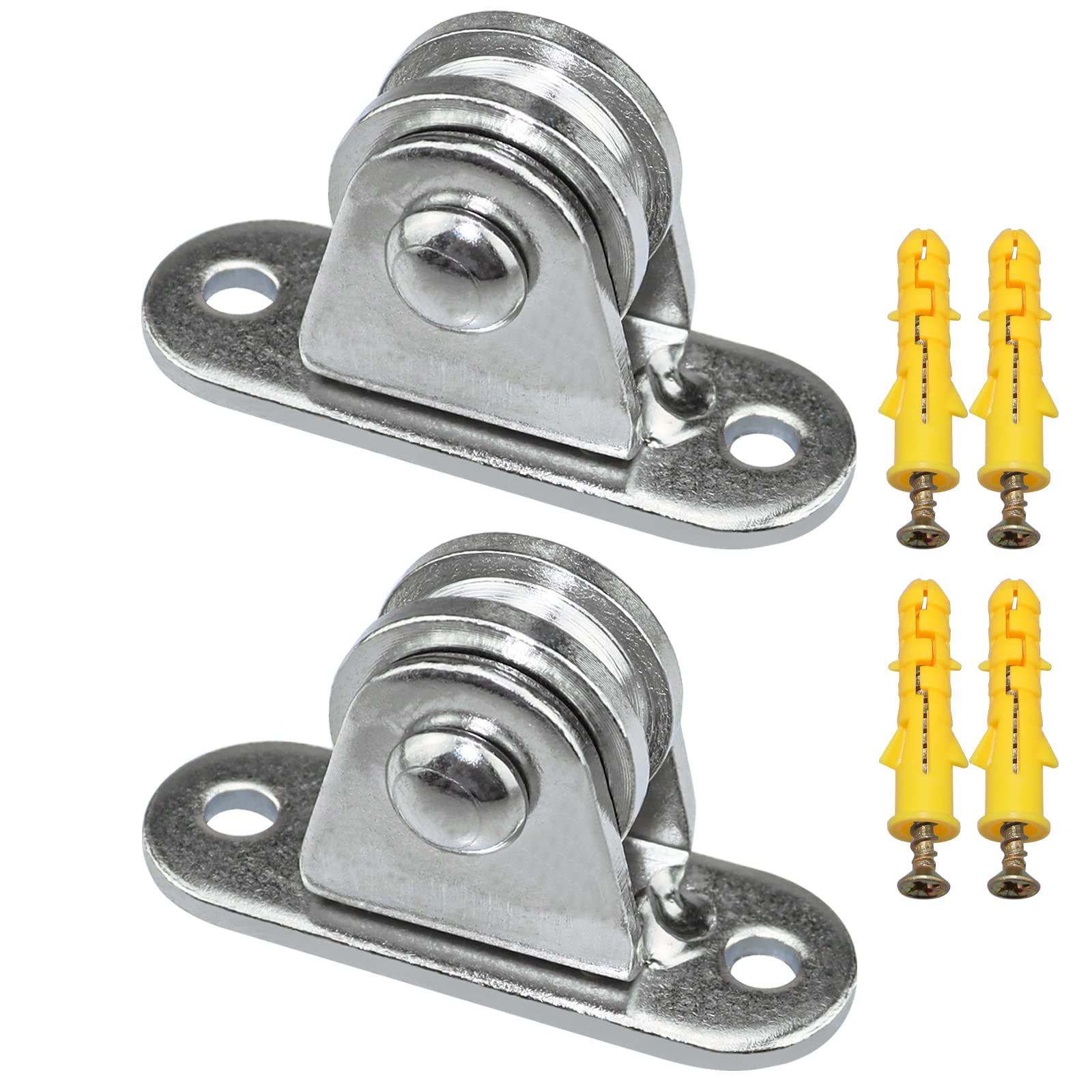 Photo 1 of Small Pulley Block Silent Pulley Wheel Heavy Duty Fixed Pullies Loading 176 lb for Cord Material Handling Moving and DIY Project Wall Ceiling Mount Pulleys (2 Pack)