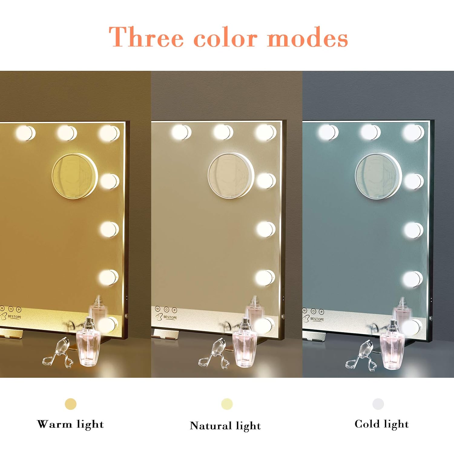 BESTOPE Vanity Mirror with Lights Hollywood Mirror Large Lighted Vanity Mirror with 3 Color Lights, USB A and USB C Outlet with Phone Holder, 24x20 Inch, Touch Control, Sturdy Metal Frame Design : Beauty
