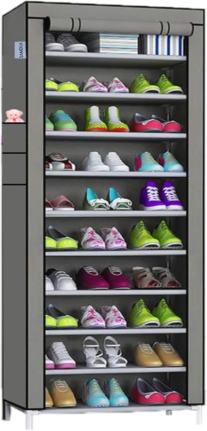 amazon shoes rack on Amazon Com Shoe Rack Samdiya Free Standing 9 Tier Black Foldable Metal Shoe Tower 25 Pair Nonwoven Fabric Cover Shoe Storage Organizer Unit Entryway Shelf Stackable Cabinet Durable Metal Shelves Grey Home Improvement