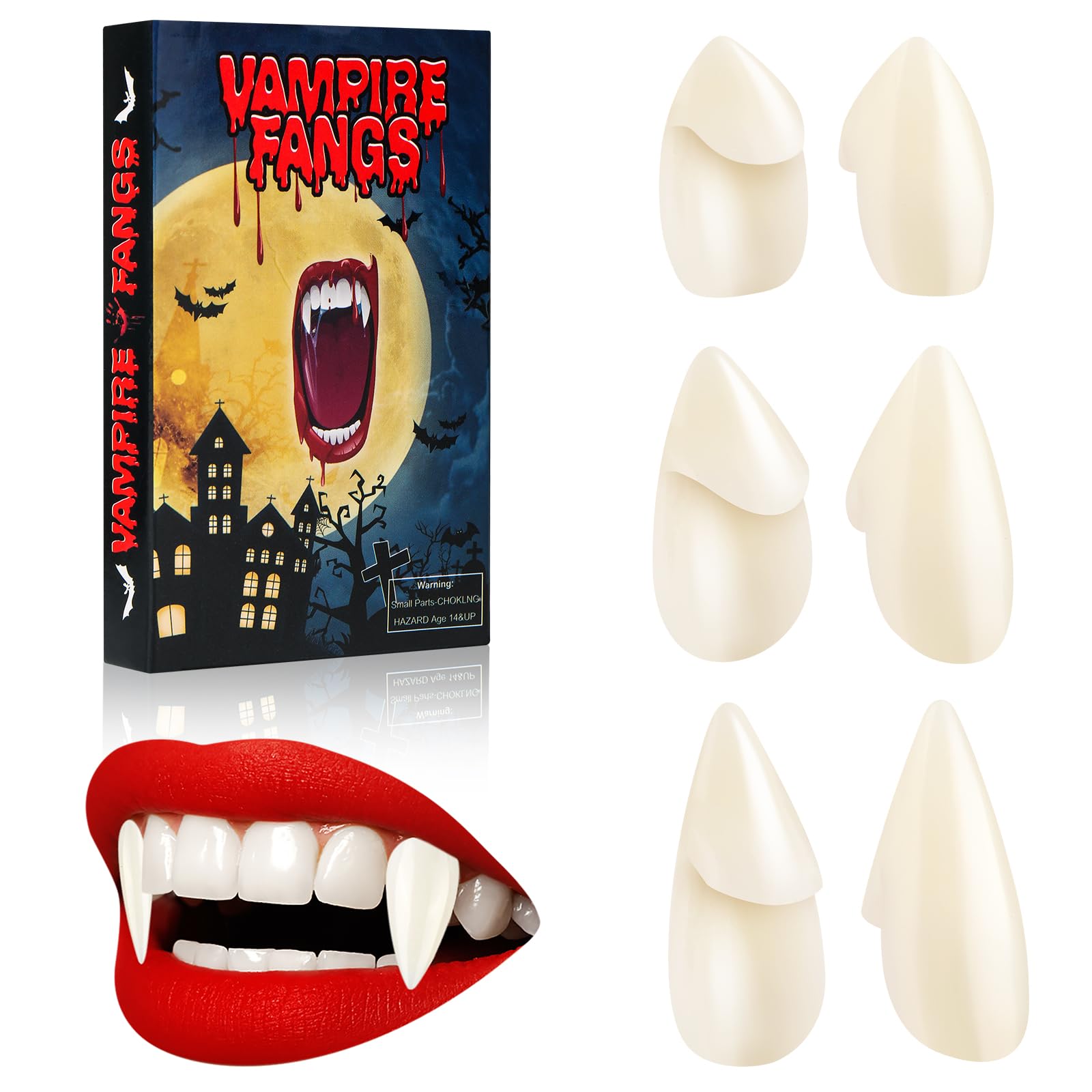 Photo 1 of Givivion Vampire Teeth Fangs for Adults, Vampire Fangs with Upgraded Reusable Adhesive, Halloween Fake Fangs for Vampire, Cosplay, Party Favors, Haunted Houses