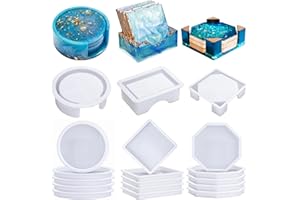 Demorex 18 Pcs Coaster Resin Molds Silicone, Coaster Molds with Round Square Octagon Shape Holder Molds for Epoxy Resin, DIY Art Craft Cup Mats