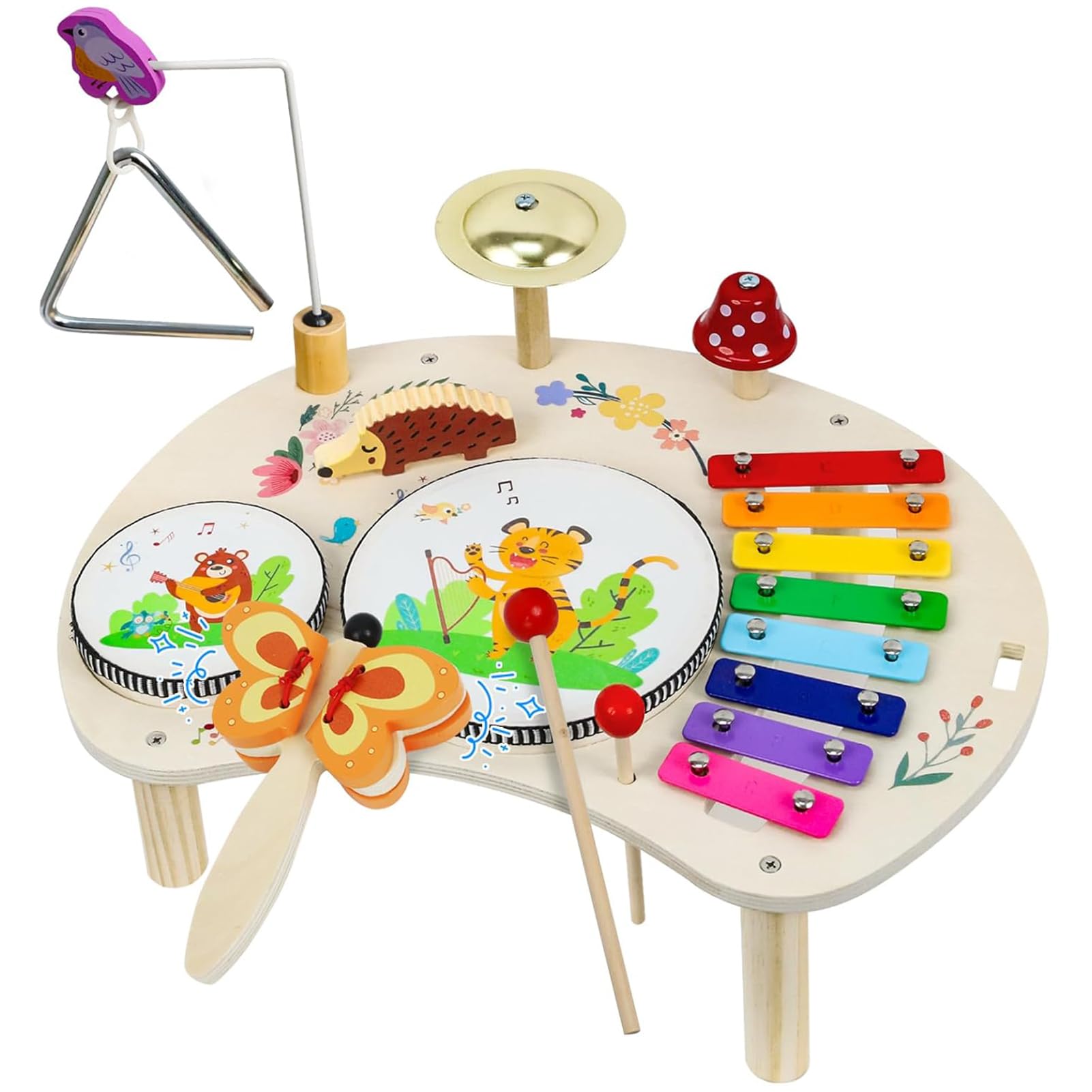 Baby Drum Kit Wooden Toys for 1 Year Old Boys Girls, Baby Musical Instruments Xylophone Drum Set, Toddlers Musical Toys for 1 2 3 Year Old, Baby Birthday Gifts (Forest Edition)