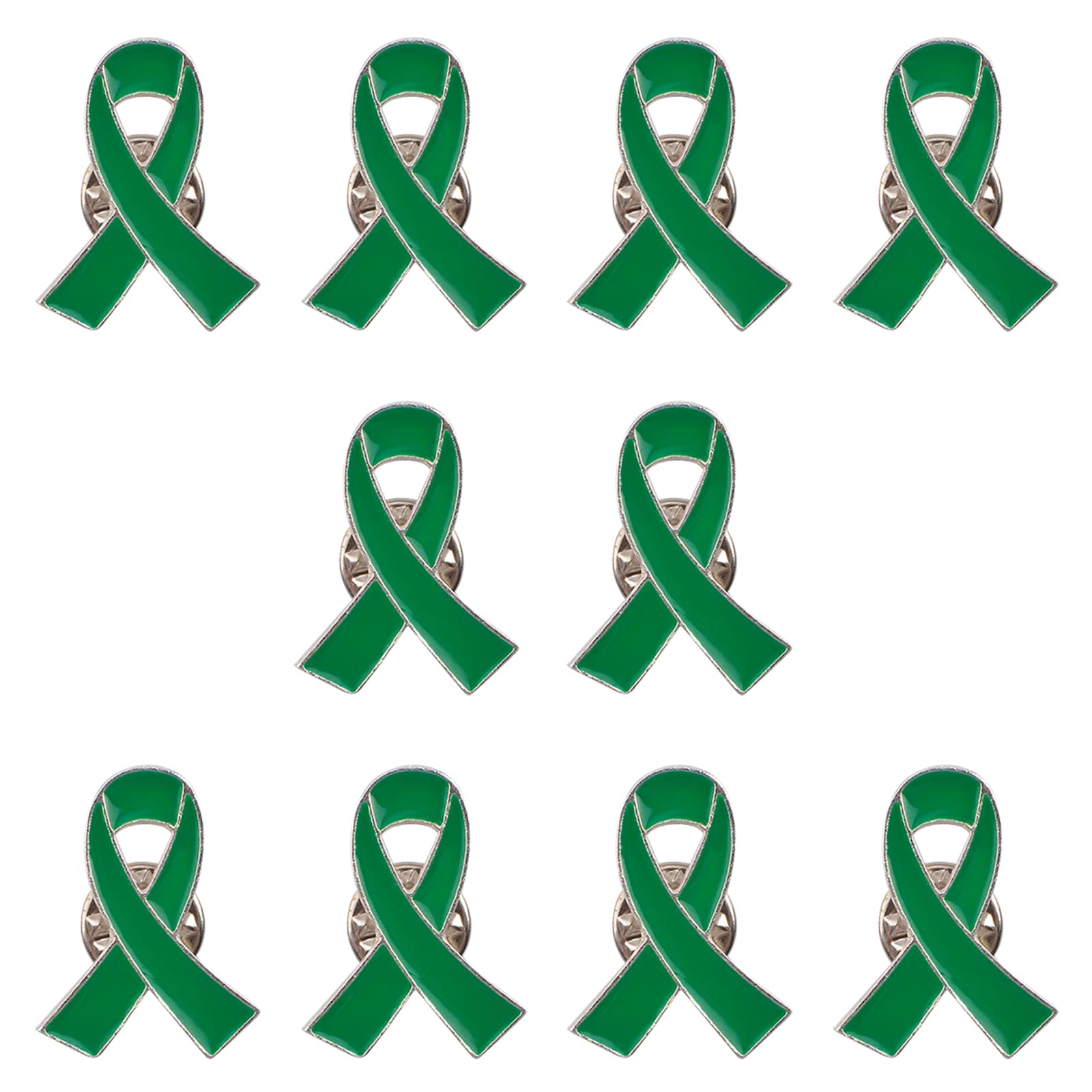 WANDIC 10Pcs Green Ribbon Mental Health Pin Badges Alloy Mental Health Awareness Brooches Liver Cancer Pin Badges Souvenir Brooches for Charity Event(2.5 * 2cm) โ image 1
