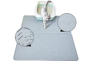 OHMO Cat Litter Mat Silione Large 32x23.5 inch Formed by 2pc 23.5x16 inch, Trapping Mats Waterproof and Non Slip Kitty Litter Catcher Box Mat, Washable Easy Clean