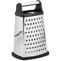 Professional Box Grater, Stainless Steel with 4 Sides, Best for Parmesan Cheese, Vegetables, Ginger, XL Size, Black