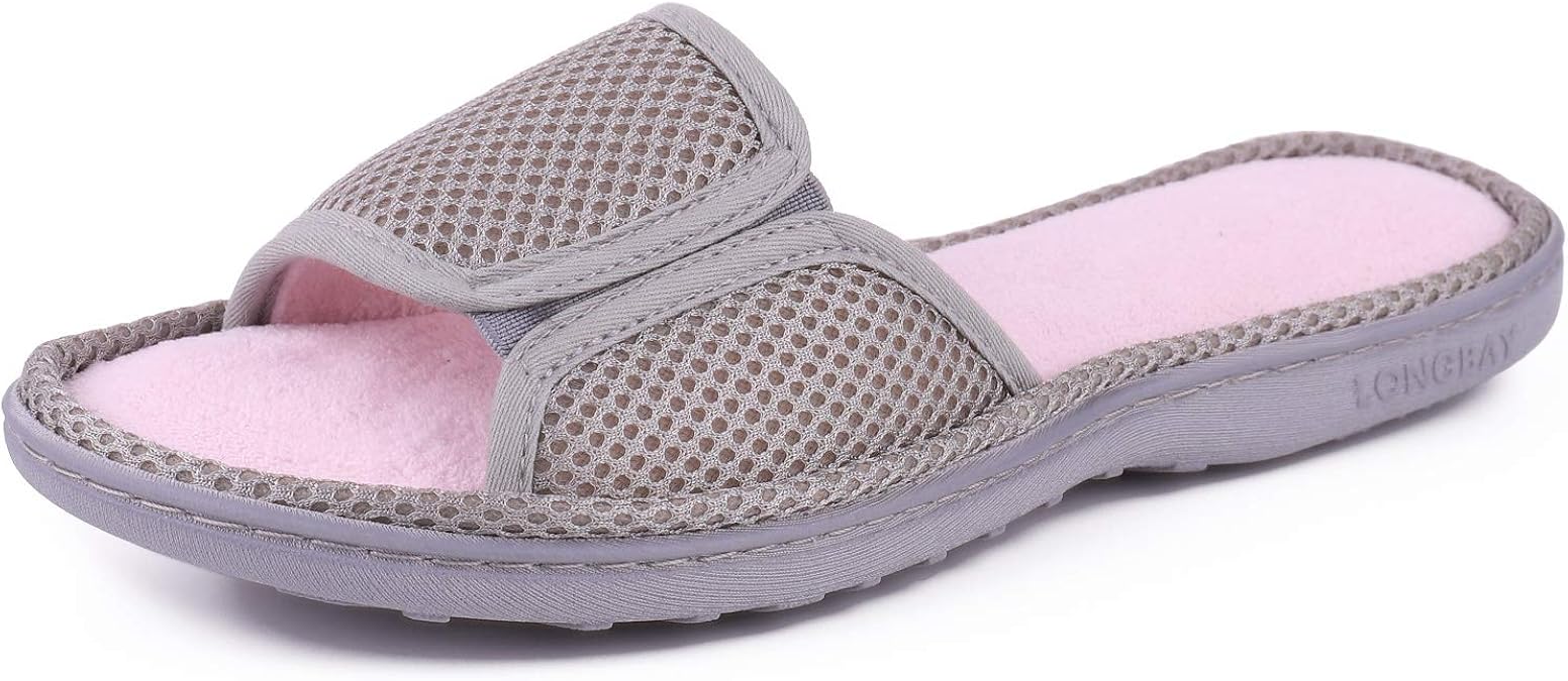 Amazon.com | LongBay Women's Memory Foam Slide Spa Slippers Mesh Cloth Adjustable Sandals (Small 