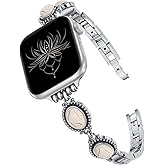 Moolia Turquoise Stone Bracelet Compatible with Apple Watch Band 42/41/40/38/46/45/44/49mm Women Metal Handmade Adjustable Replacement for iWatch Series 11 10 9 8 7 6 5 4 3 2 1 SE/Ultra(1/2/3)