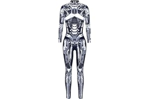 FEOYA Skeleton Jumpsuit for Women Halloween Costume Long Sleeve Skinny Catsuit 3D Print Skull Bodysuit Bone Cosplay Outfit