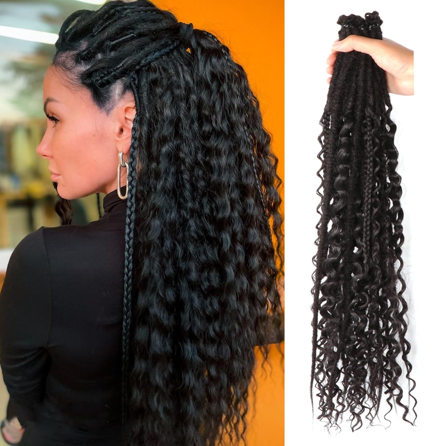 24 Inch Synthetic Dreadlock Extensions Hippie Single Ended Dreads 0.6 cm Width Loc Extensions Reggae Style Crochet Hair for Women (1B#, 3 Styles Mixed 24 Inch(30 Strands)) — image 1