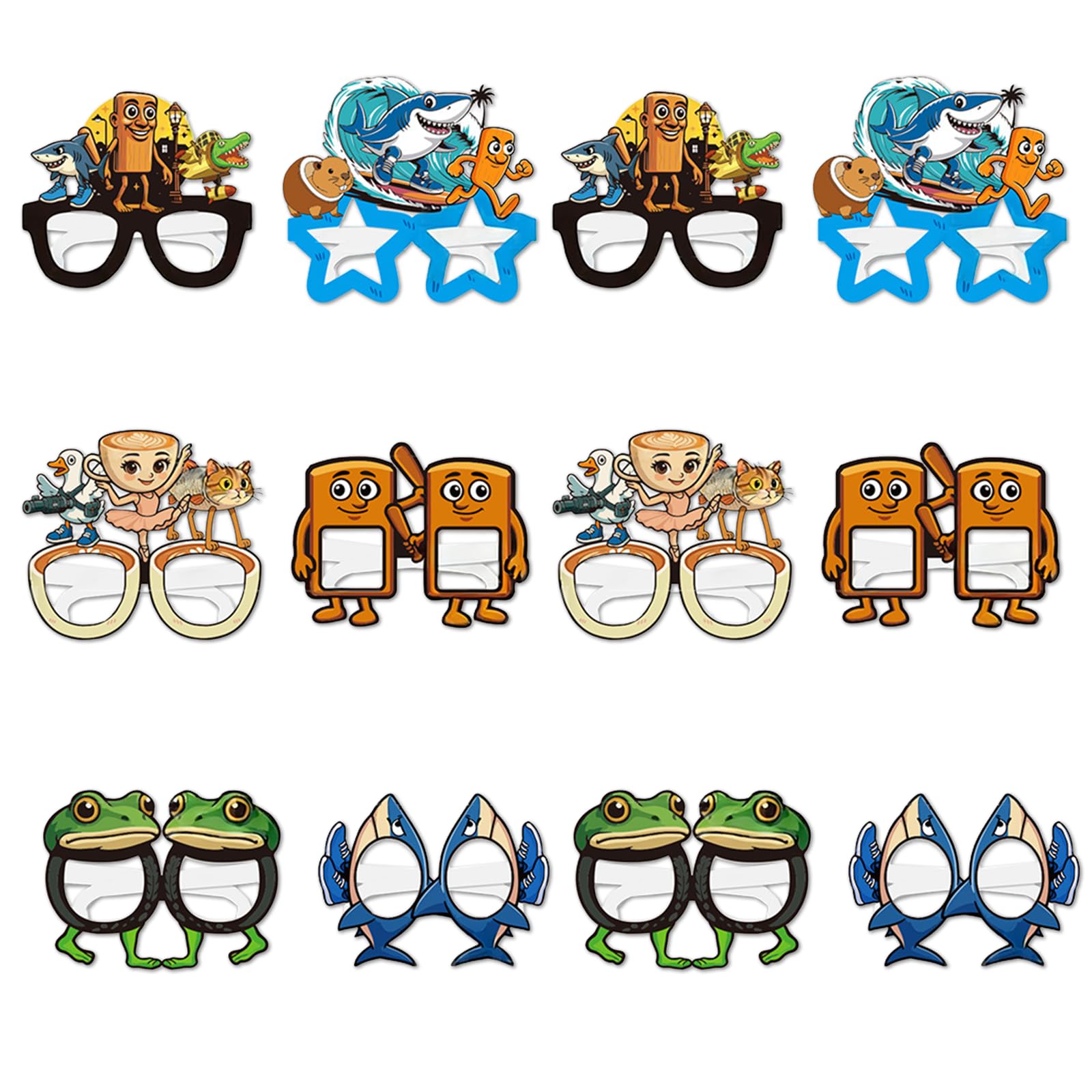 Aurelx 12 Pcs Italian Brainrot Party Glasses, Fashion Funny Glasses for Birthday Party, Theme Parties, Novelty Photo Booth Props for Adult Kids