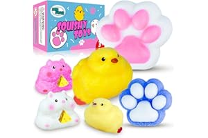 JANESVISSY Taba Squishy Pack,FuFu Squishy Fidget Toys Kit,Include Squishies(1 Big Cat Paws & Chick,1 Norma Chick & Cat Paws.2 Hamster),Squeeze Toy,Birthday Gift for Girls, Boys, Kids