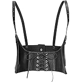 JASGOOD Women Faux Leather Corset Waist Belt Elastic Wide Underbust Corset Lace-up Steampunk Waspie Belt For Halloween