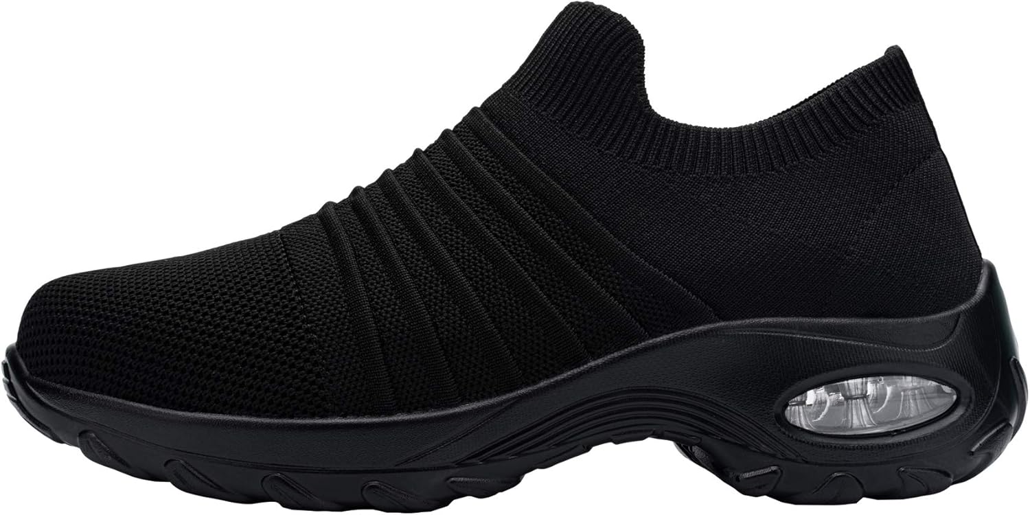  | DYKHMILY Slip on Steel Toe Shoes for Women Lightweight Safety Shoes Walking Air Cushion Lady Slip Resistant Platform Work Sneakers Breathable(7.5, Black, D91880) | Shoes