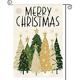 AVOIN colorlife Merry Christmas Garden Flag 12x18 Inch Double Sided Outside, Christmas Trees Winter Holiday Yard Outdoor Flag