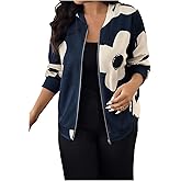 SHENHE Women's Plus Size Floral Bomber Jacket Zip Up Lightweight Fall Baseball Jacket Outerwear