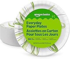 Amazon Basics Everyday Disposable Paper Plates, 8.62 Inch, Microwave-Safe, Cut Resistant, Soak-Proof, 100 Count, Packaging Ma