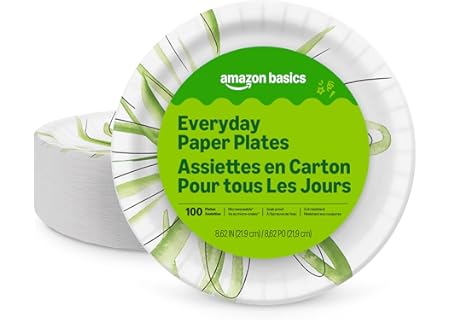Amazon Basics Everyday Paper Plates, 8.62 Inch, Disposable, 100 Count, Pack...