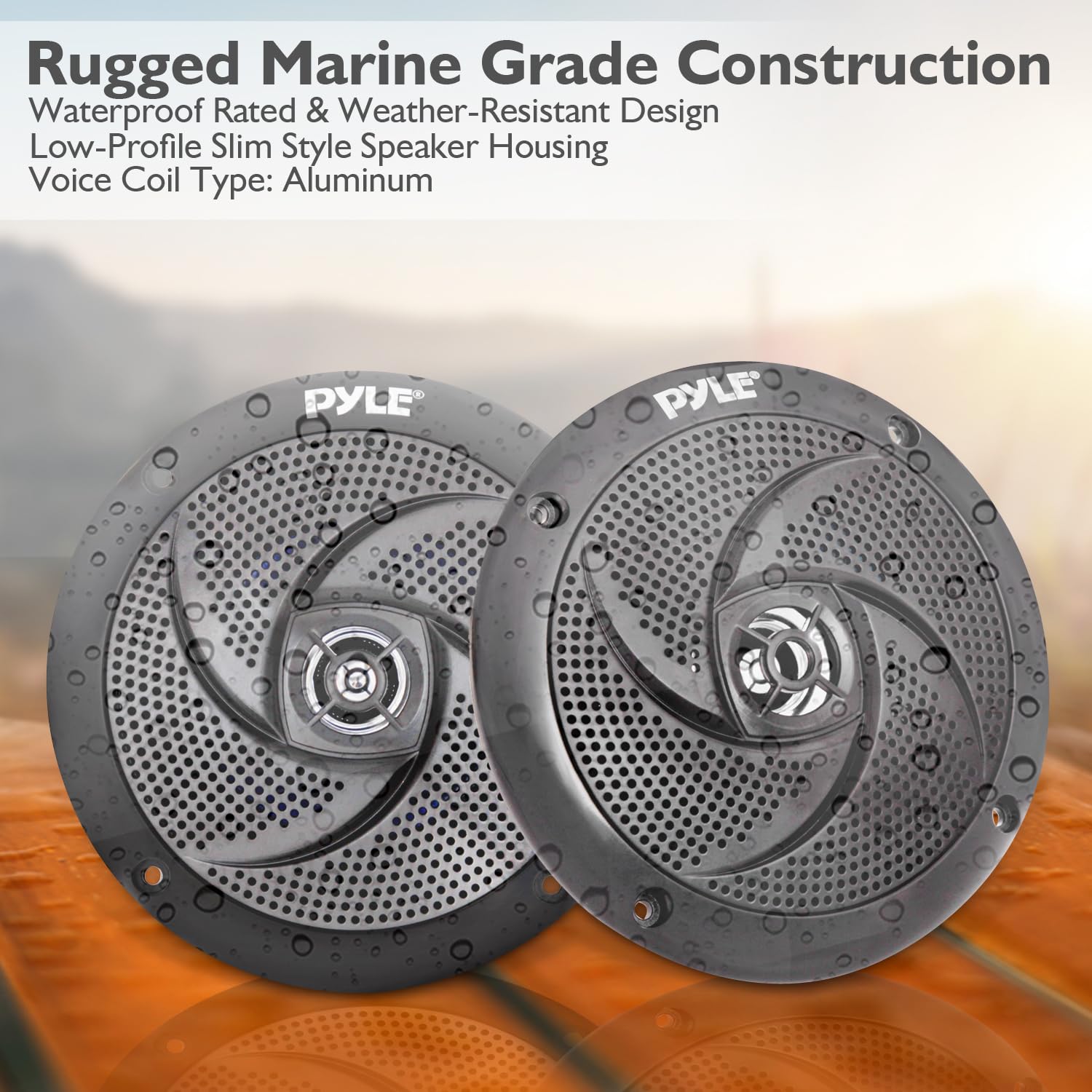 Pyle Low-Profile Waterproof Marine Speakers - 240W 6.5 Inch 2 Way 1 Pair Slim Style Waterproof and Weather Resistant Outdoor Audio Stereo Sound System, for Boat, Off-Road Vehicles - Pyle (Black)