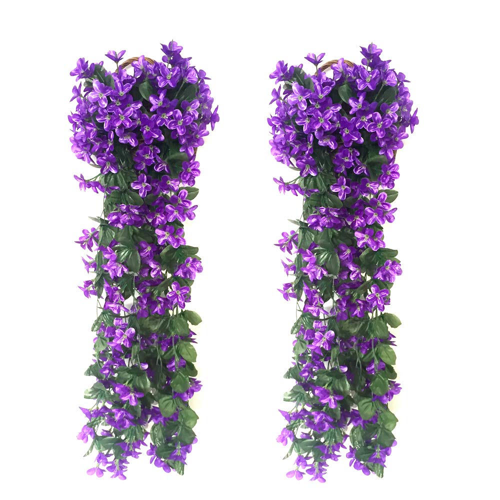 duisoad 2 Pack 2.3 Foot Simulation Violet Flower Wisteria silk flower Fake Wisteria Vine Silk Flower Hanging Garland for valentines Home Wedding Garden Decoration, Purple