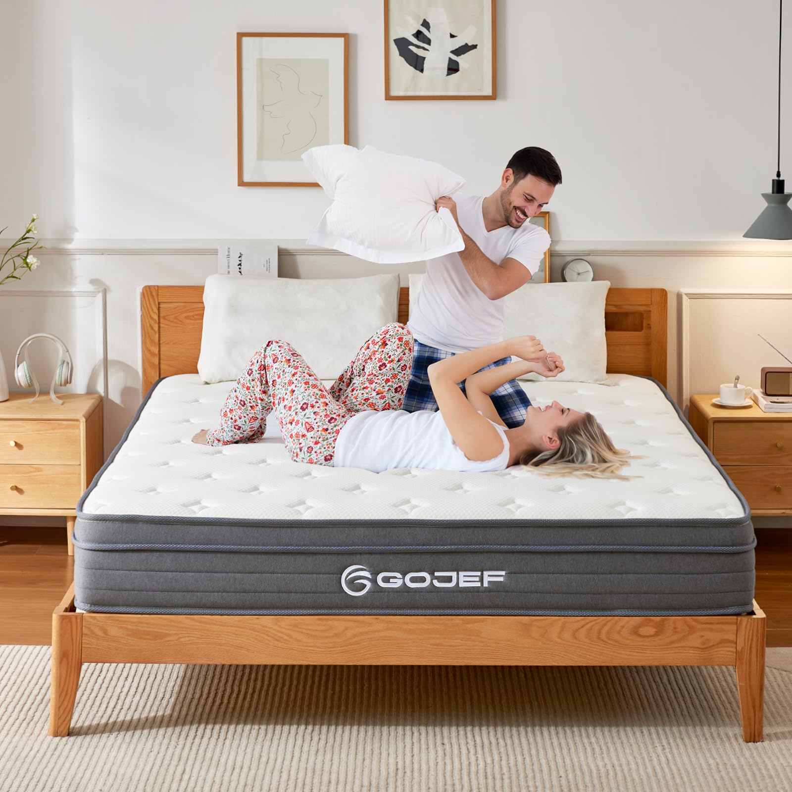 Gojef home Queen Size Mattress, 12 Inch Hybrid Memory Foam Mattress in a Box with Pocket Springs, Medium Firmness, Pressure Relief & Motion Isolation, CertiPUR-US Certified