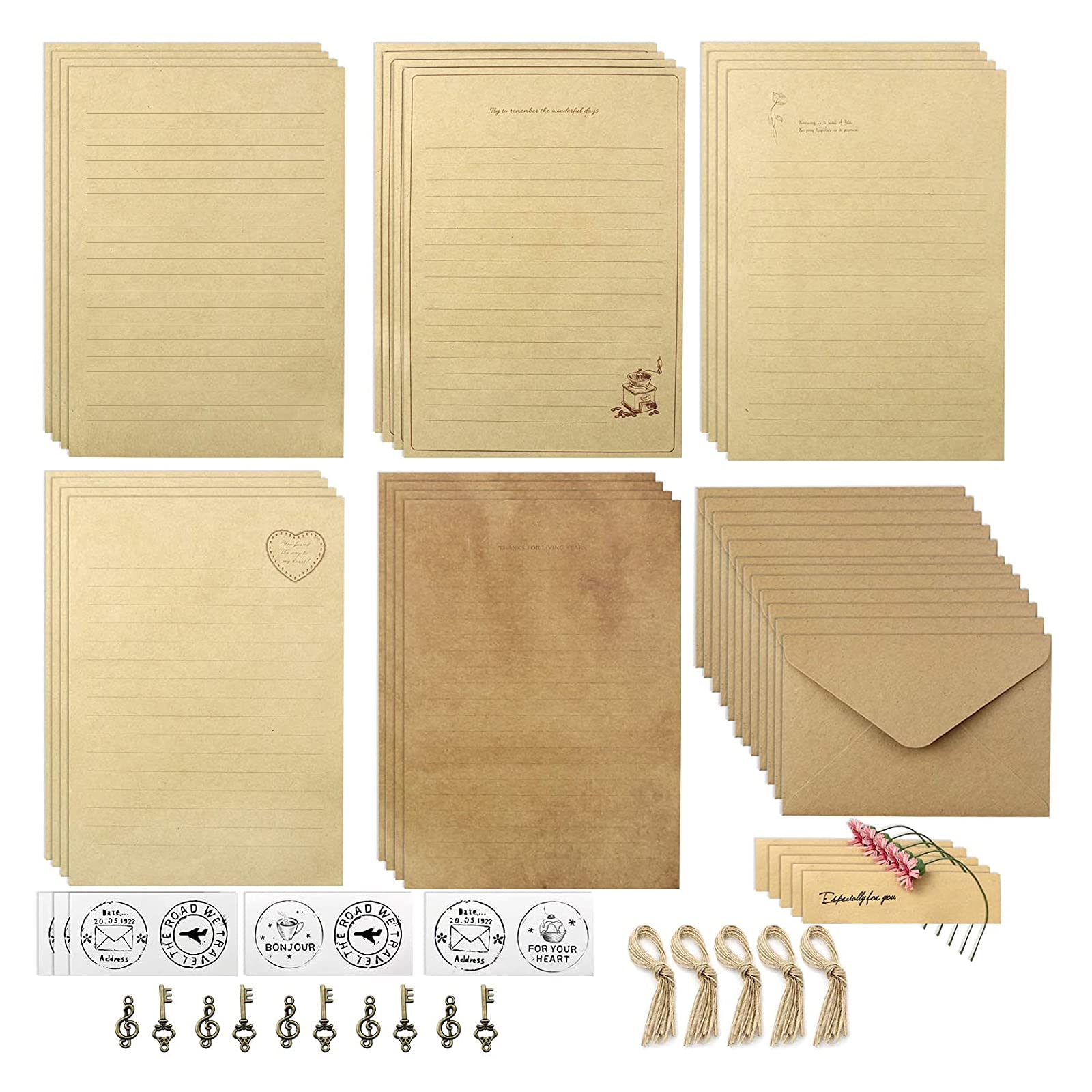 YapitHome 70 x Vintage Envelopes Vintage Stationery Set Vintage Letter Paper and Envelope, Suitable for Adults, Children, Home, Office