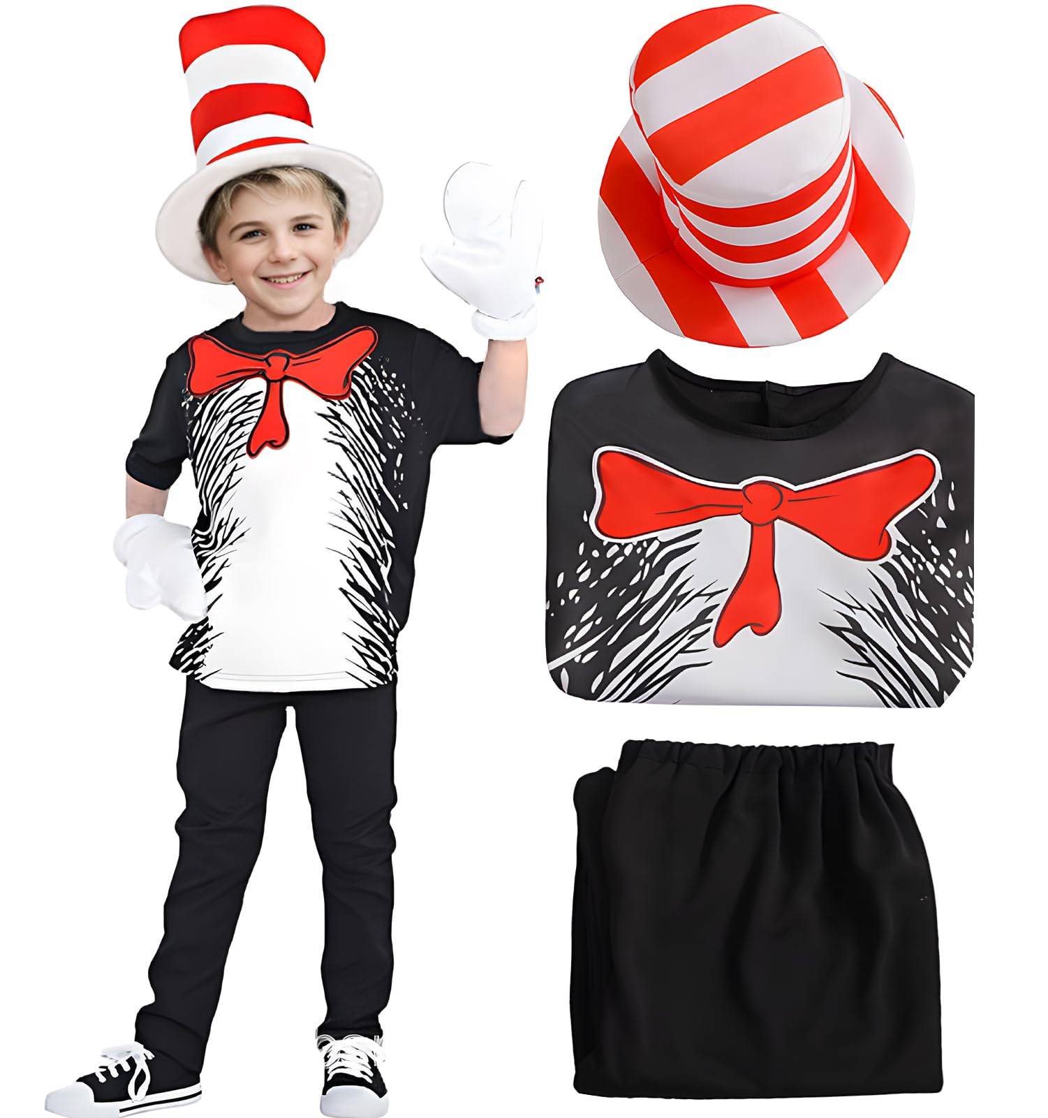 Maryparty Cat in the Hat Costume World Book Day Costume School Book Day Fancy Dress for Kids Girls (Style-1, XL)