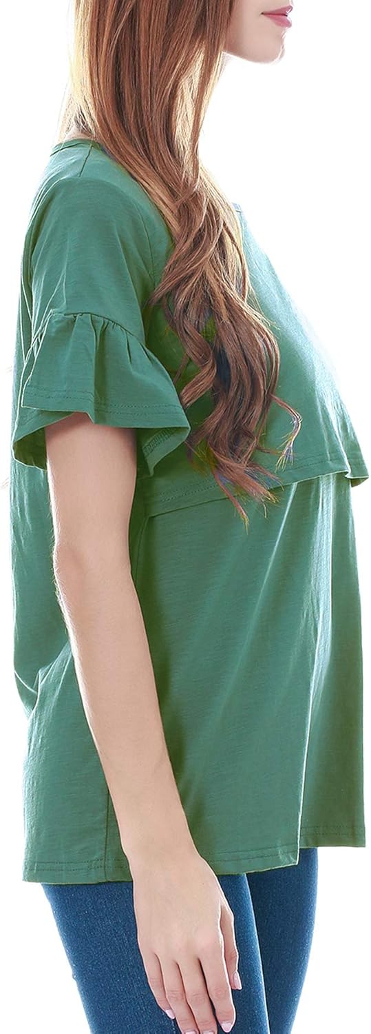 Smallshow Women's Ruffle Short Sleeve Maternity Nursing Tops for Breastfeeding at  Women’s Clothing store