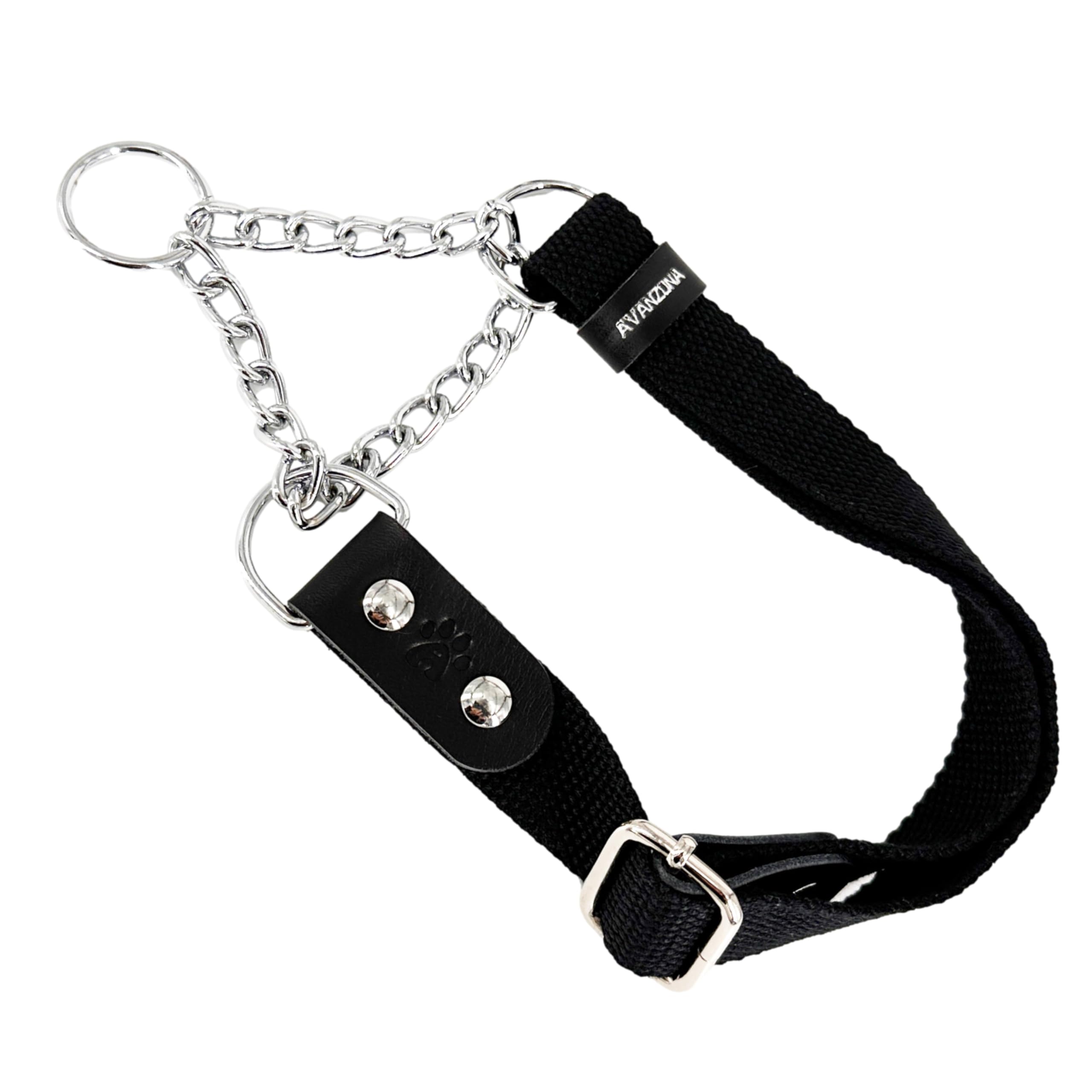 Dog Martingale Choke Collar with Chain and Leather, Antipull. S. Black & Black — image 1