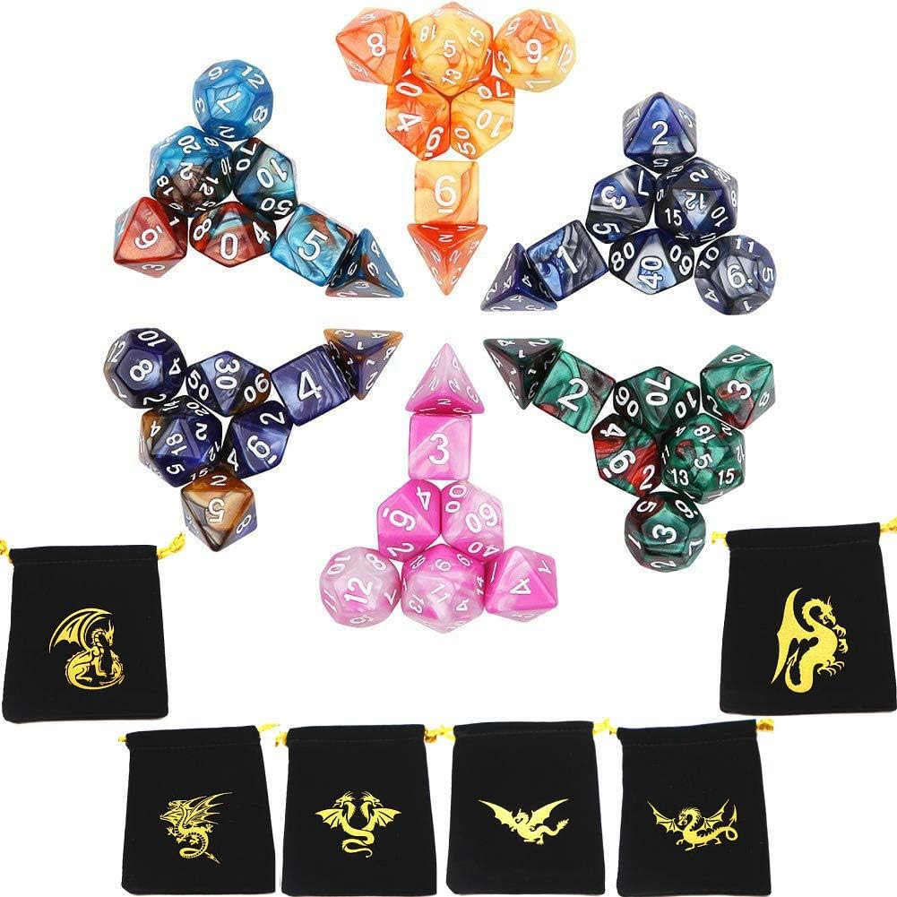 Polyhedral Dice With Gold Patten Bags 42 Pieces Table Games Dice For Dragons and Dungeons