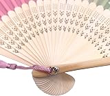 Kibon Folding Fan Handheld Silk Bamboo Tassel Pink 8.3 15in for Props Gift view 5
