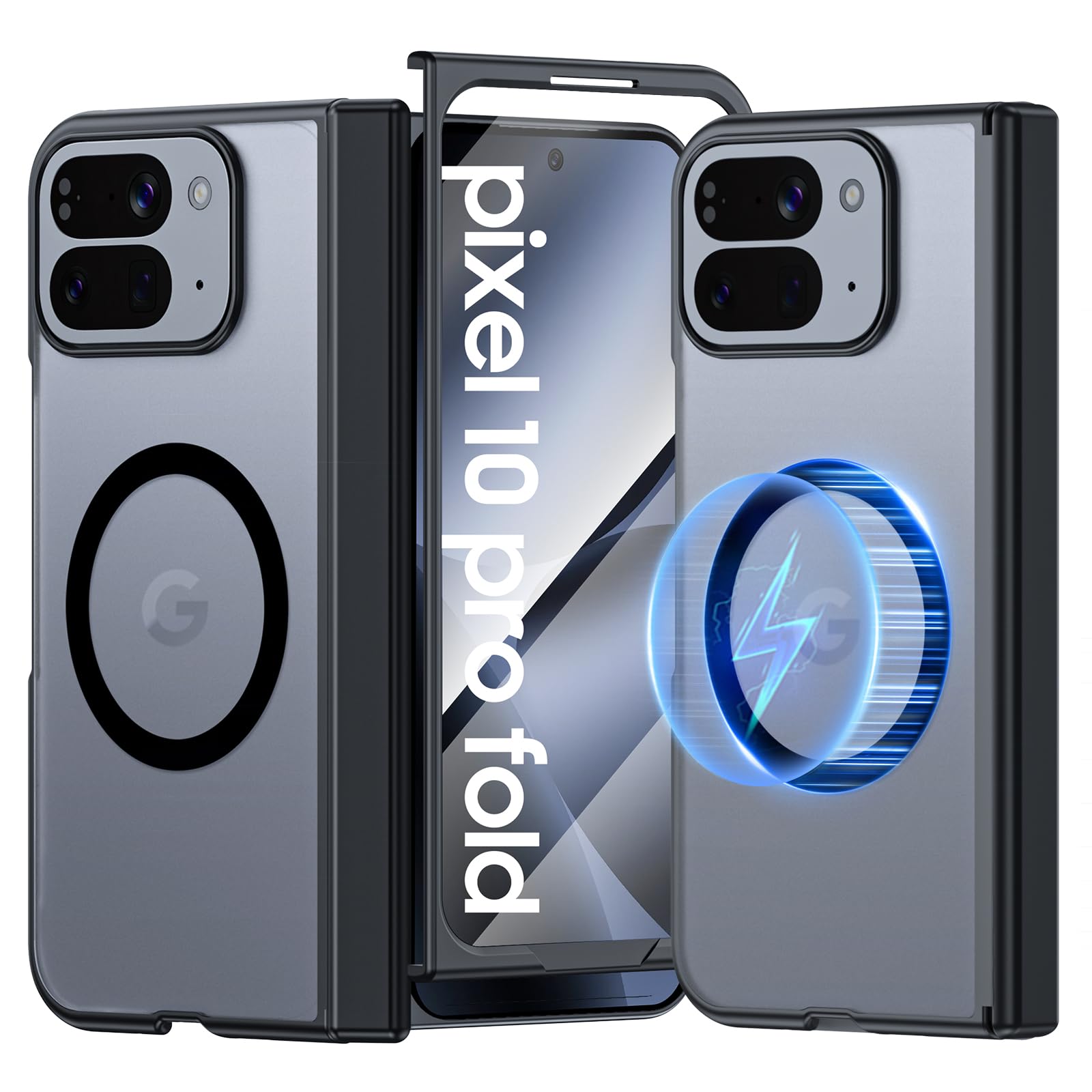 oupeigar for Google Pixel 10 Pro Fold Case Magnetic [Hinge Protection] [HD Screen Protector] [Translucent Matte] Slim Skin-Friendly&Smooth Touch Shockproof Phone Case for Pixel 10 Pro Fold (Black)