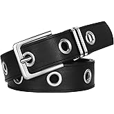 VONMELLI Grommet Leather Belt for Women Men, Black Punk Goth Belt for Women Jeans
