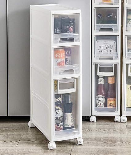 Amazon Co Jp Pflife 隙間 収納 16cm 完成品 スリムチェスト 収納 ボックス 引き出し 洗面所 隙間 洗剤収納 キッチンチェスト 調味料ラック 押し入れ収納 3段 キャスター付き プラスチック半透明 幅16 奥行36 高さ66 5 3段 ホーム キッチン