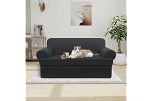 Pfrstuv Waterproof Loveseat Cover 3-Piece Set Striped Slipcover for 2 Separate T Cushion Couch - TPU Fabric 2-Seater Sofa Covers Leakproof Couch Protector for Kids, Pets(Loveseat, Dark Gray)