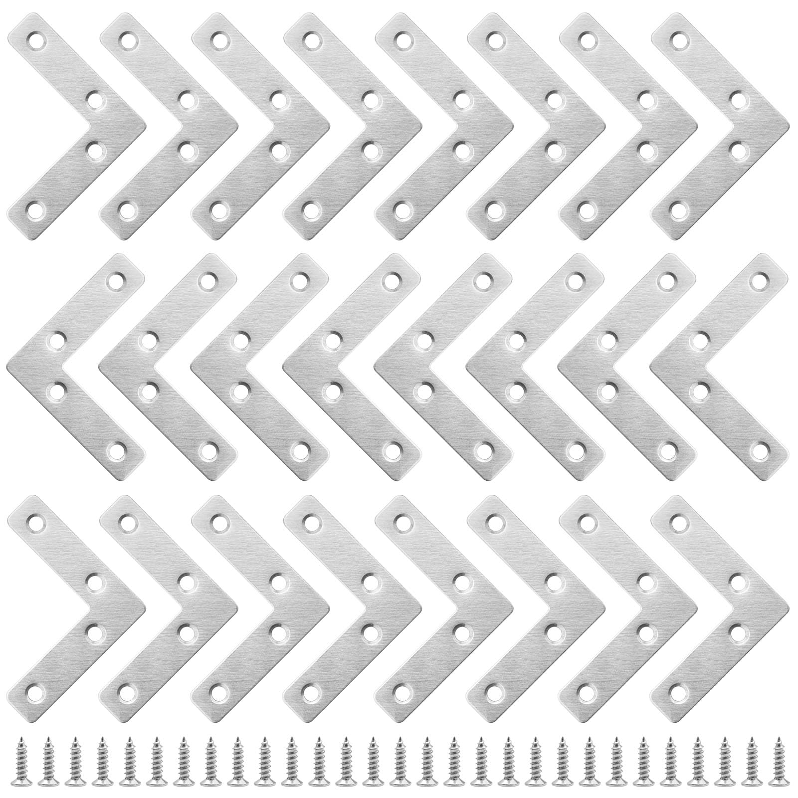 Flat Corner L Shape Plate, 24 Pcs Flat Right Angle Bracket, Stainless Steel Repair Brace Support with Screws for Furniture Desk Table Shelf, Joining Mending Plates Connector(60mm*60mm)