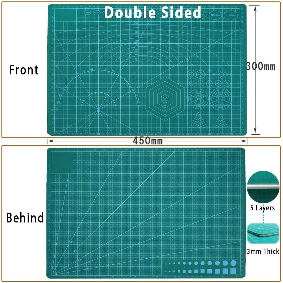 A3 Cutting Mat Double Sided Self Healing 5 Layers Recyclable Non Slip PVC Cutting Board Manual DIY Tool - 45cm x 30cm x 3mm Green - Image 3