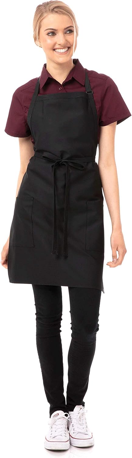 Chef Works Two Patch Pocket Bib Apron (F53), Black, Medium: Kitchen Aprons: Clothing