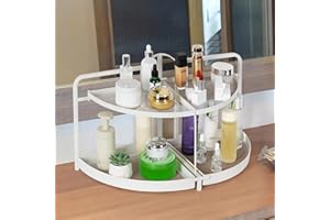 VRISA Bathroom Organizer Countertop Rotating Kitchen Counter Shelf 2 Tier Makeup Organizer for Vanity Organizers and Storage Shelves for Perfume Skincare, Cosmetics Spice Jars, White