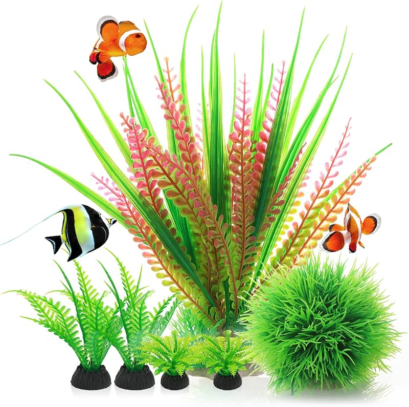 QZQ 6pcs Fish Tank Decorations Aquarium Plants Set PVC Safe Plastic Ornaments