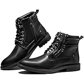 Arkbird Mens Casual Boots Genuine Leather Motorcycle Combat Chukka Zipper Ankle Dress Boot for Men