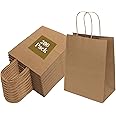 200 Pack 8x4.75x10 Inch Medium Brown Paper Bags with Handles Bulk, Joybe Kraft Paper Gift Bags for Birthday Party Favors Grocery Retail Shopping Business Goody Craft Blank Sacks (Plain Natural 200pcs)