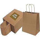 200 Pack 8x4.75x10 Inch Medium Brown Paper Bags with Handles Bulk, Joybe Kraft Paper Gift Bags for Birthday Party Favors Grocery Retail Shopping Business Goody Craft Blank Sacks (Plain Natural 200pcs)